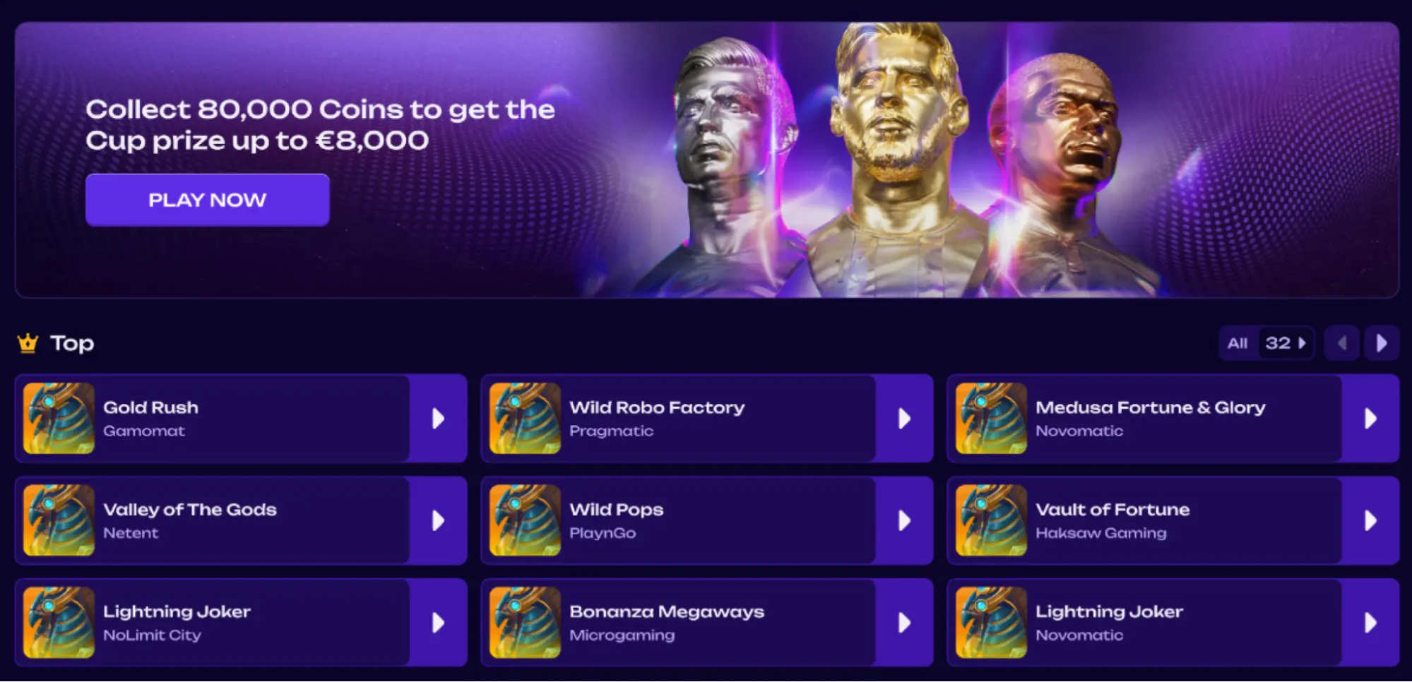 Sfida A Monete Con Premio Coppa Fino A 8.000 Euro banner promozionale con raccolta di monete e premio coppa fino a 8.000 euro